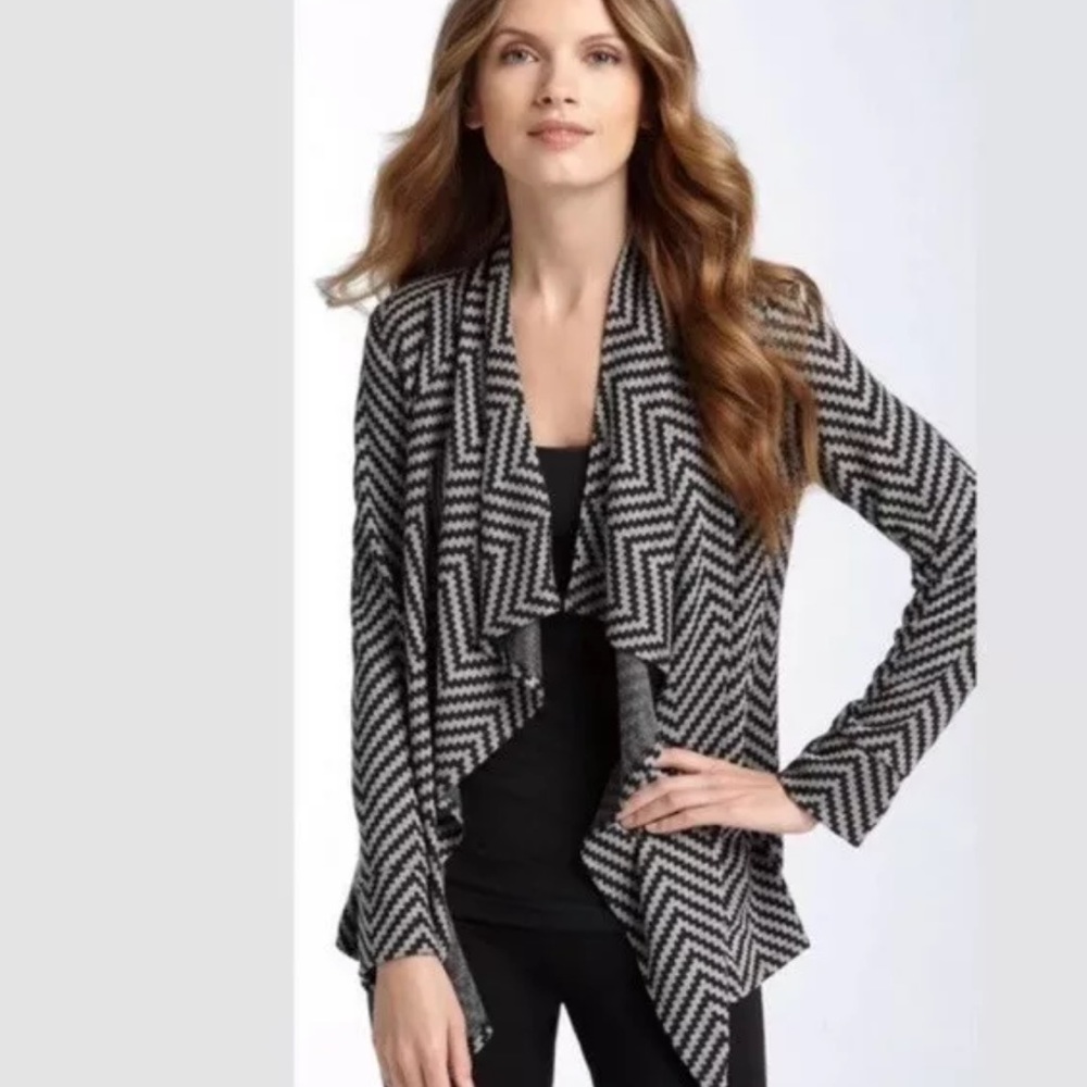 Trina Turk Black Gray Open Front Cardigan  Size 2